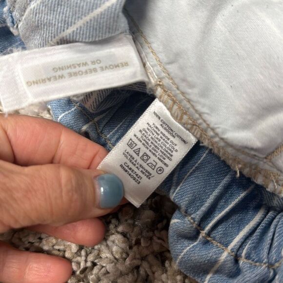 Loft Women’s High Rise Drawstring Striped Denim Shorts Size Large - Picture 6 of 7